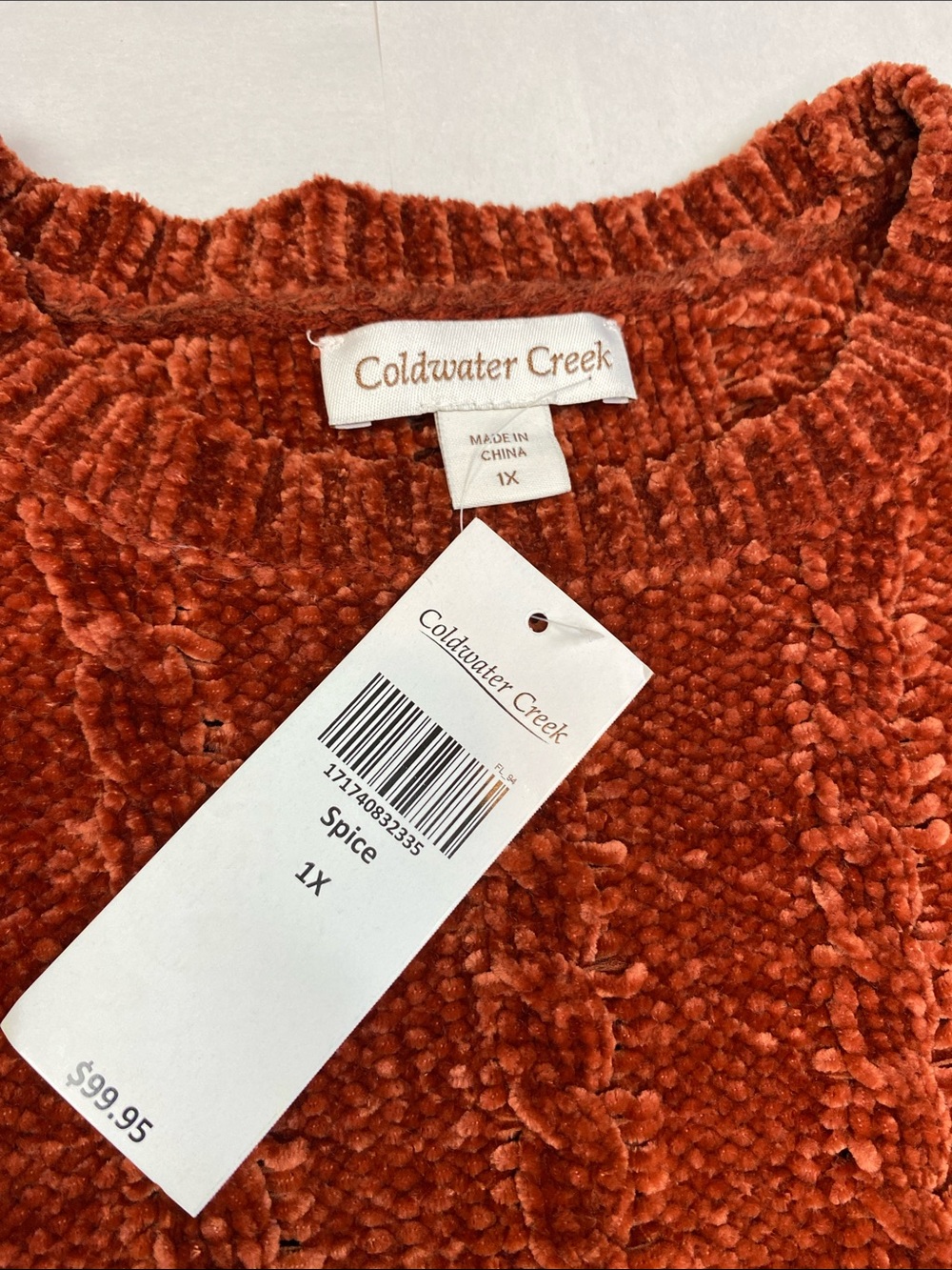 NWT Coldwater Creek Spice Autumn Chenille Cable-Knit Crew Neck Sweater Size 1X